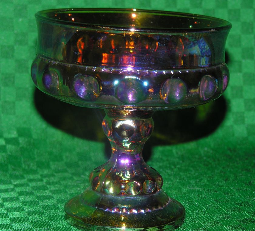 GLASS PEDESTAL CANDY DISH AMBER IRIDESCENT DEPRESSION  