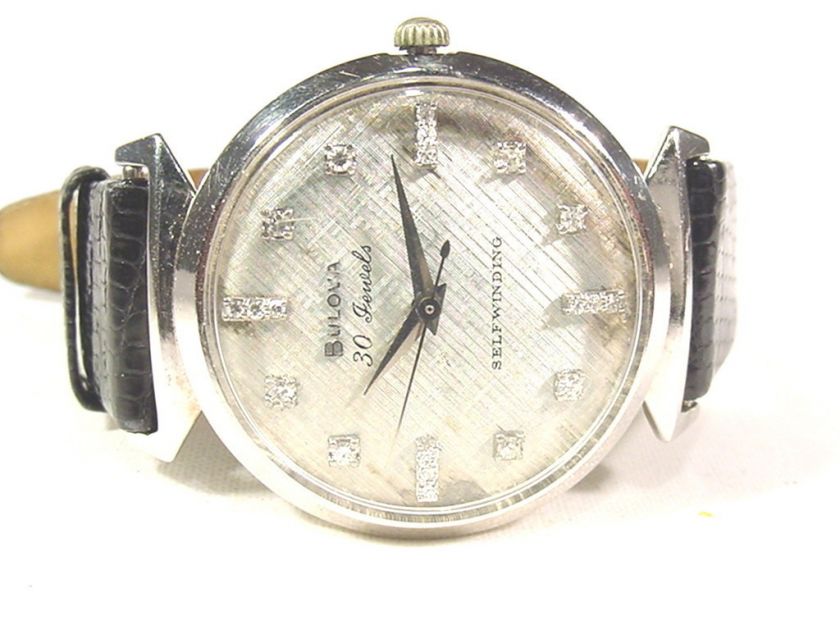 Vintage 30 Jewels Bulova Watch 14K White gold Selfwinding Diamonds for 