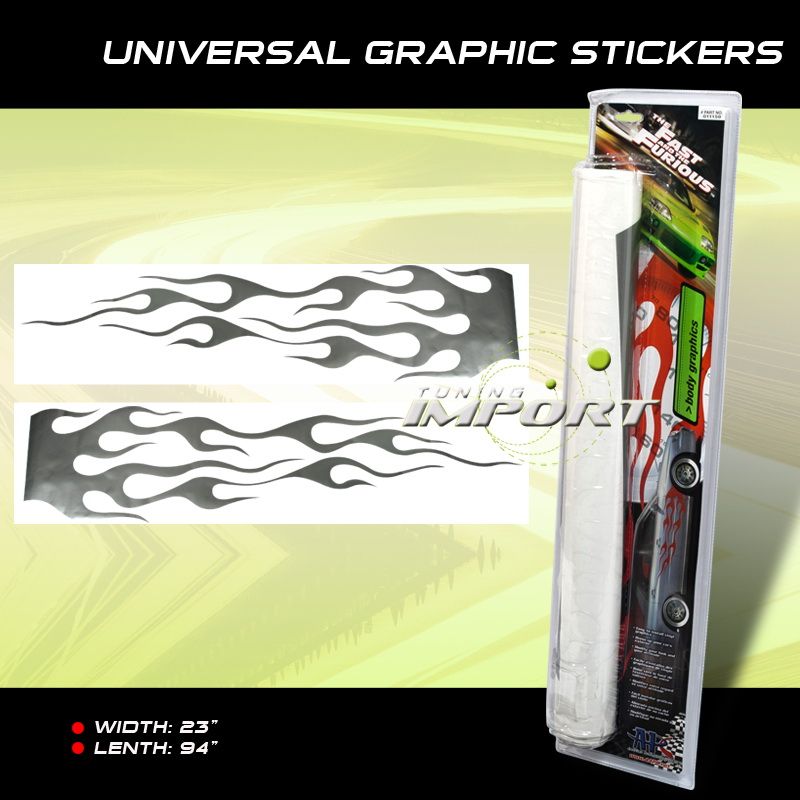 VINYL SILVER FLAME NEW AUTO CAR EXTERIOR BODY GRAPHIC DECAL STICKER 