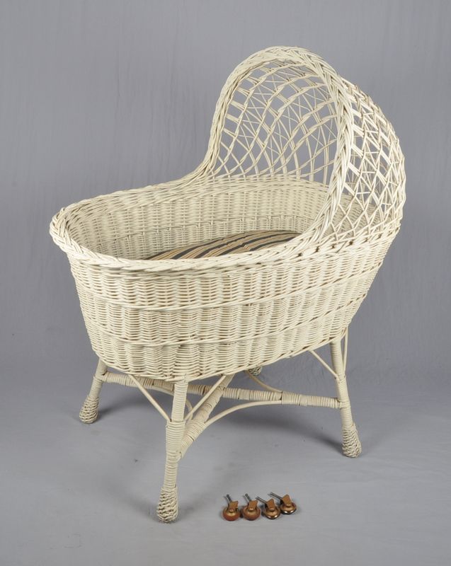 Antique White Wicker Baby Bassinet w Original Mattress Excellent 