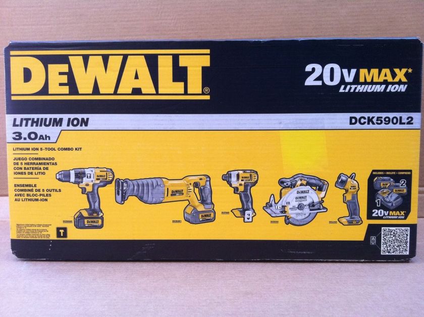 DeWalt DCK590L2 20 VOLT MAX LITHIUM ION 5 TOOL COMBO KIT NEW/SEALED L 