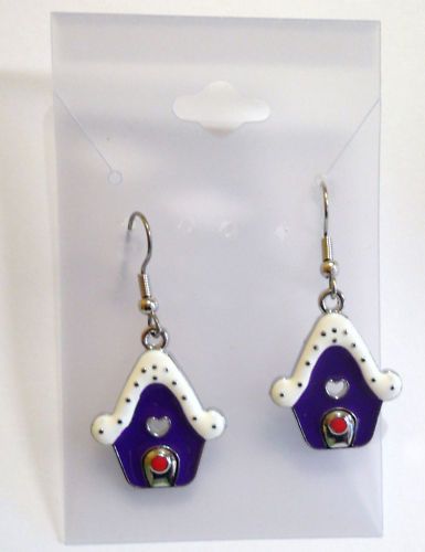 BIRD HOUSE ENAMEL CHARM EARRINGS PURPLE  