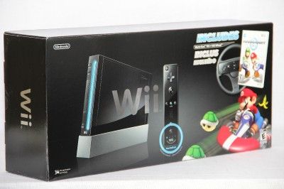  Wii Console Hardware System Pack w/ Mario Kart Wii Bundle Black 