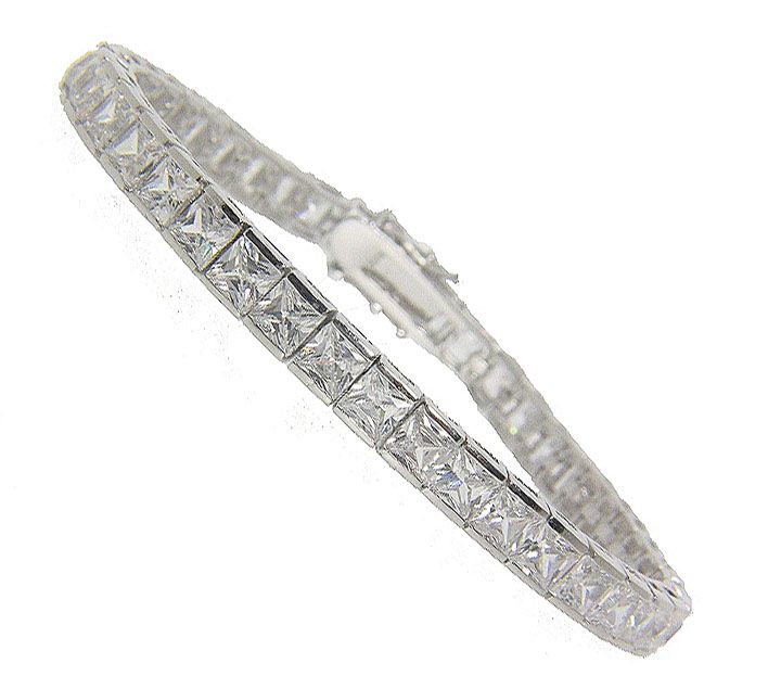   Princess Cut AAA CZ Tennis Bracelet 7 Brass Rhodium Plated  