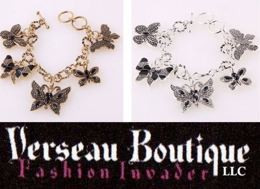 NEW Antique Look Butterfly Charm Bracelet   Silver/Gold  