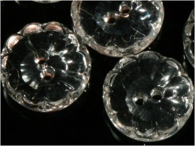 12 CZECH VINTAGE DOLL CLEAR GLASS BUTTONS FLOWERS 11 mm  