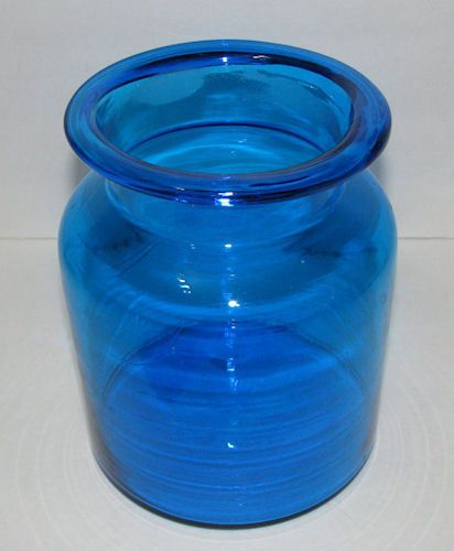   Blue Glass Apothecary Jar Canister Ground Glass Lid Japan  