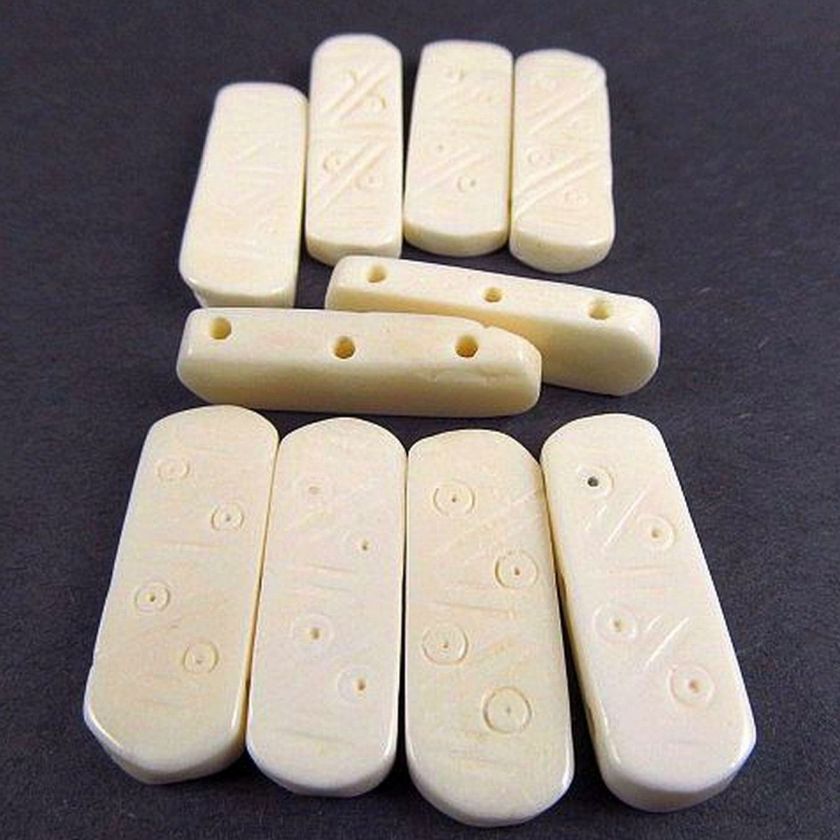 40 Carved Bone 3 hole Spacer Beads Approximately 9Wx28Lx4mmT #BN88 