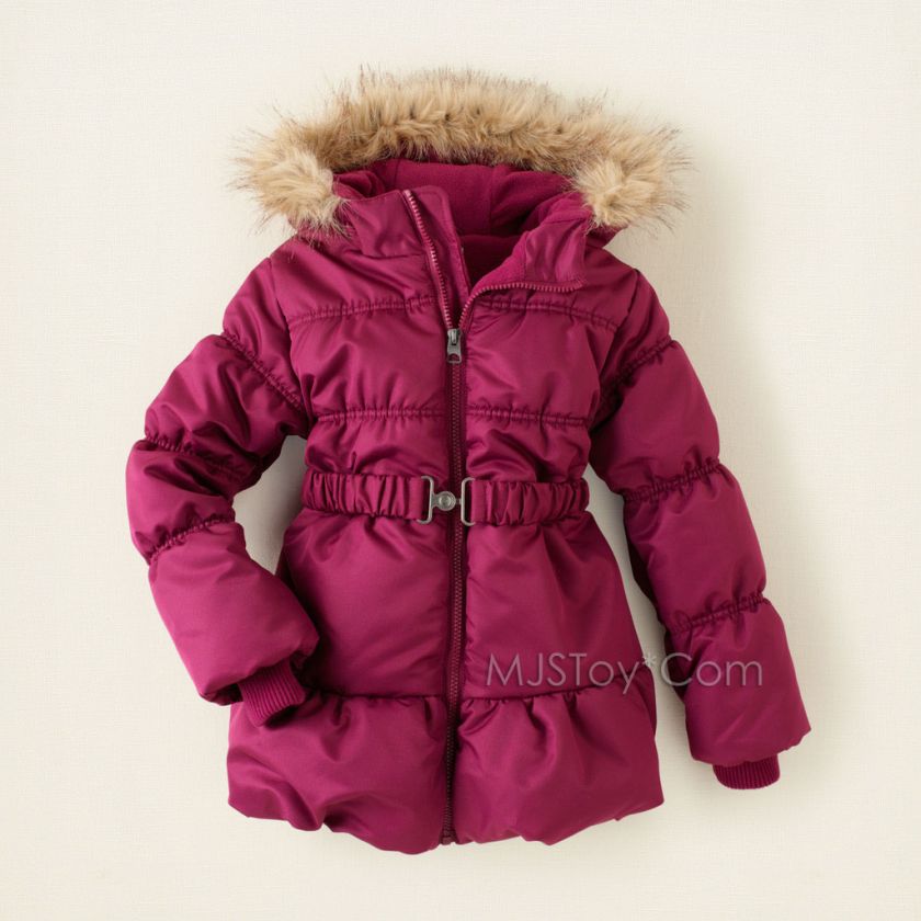 NWT Children Place Stylist Burgandy Belted Puffer Winter Jacket Warm 