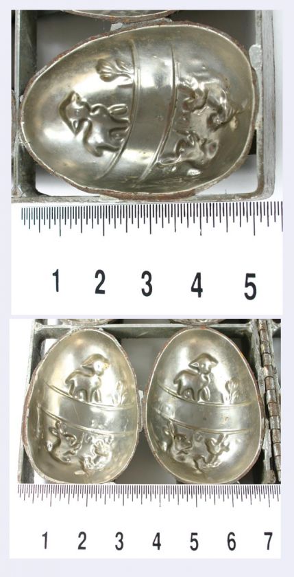 ANTIQUE EASTER EGG, BUNNY, LAMB HINGED CHOCOLATE MOLD  
