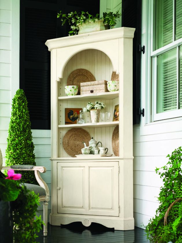 Linen White Country Corner Cabinet Bookshelf  