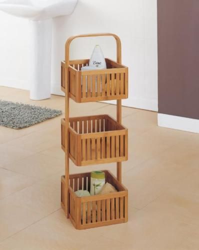 New Bamboo 3 Tier Stationary Bathroom Basket Caddy  