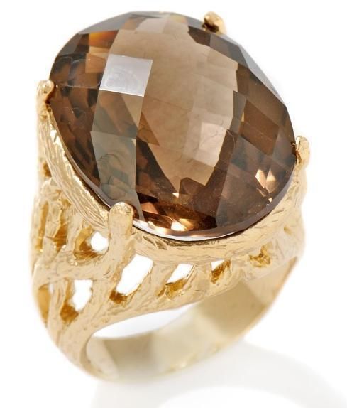 Technibond Smoky Topaz Crown Ring 14K Yellow Silver 925  