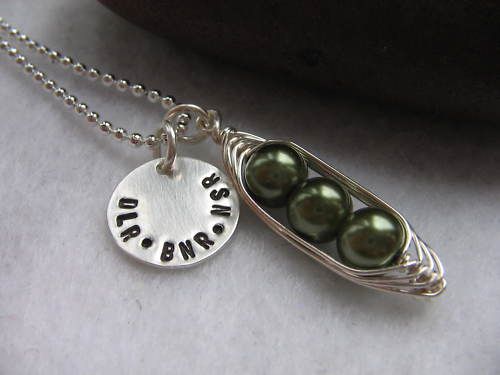 Personalized Pea Pod Necklace   2,3,4,5 Peas  24 colors  