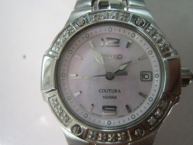 SEIKO COUTURA WOMENS QUARTZ WATCH STAINLESS S.DIAMOND MOP DIAL 