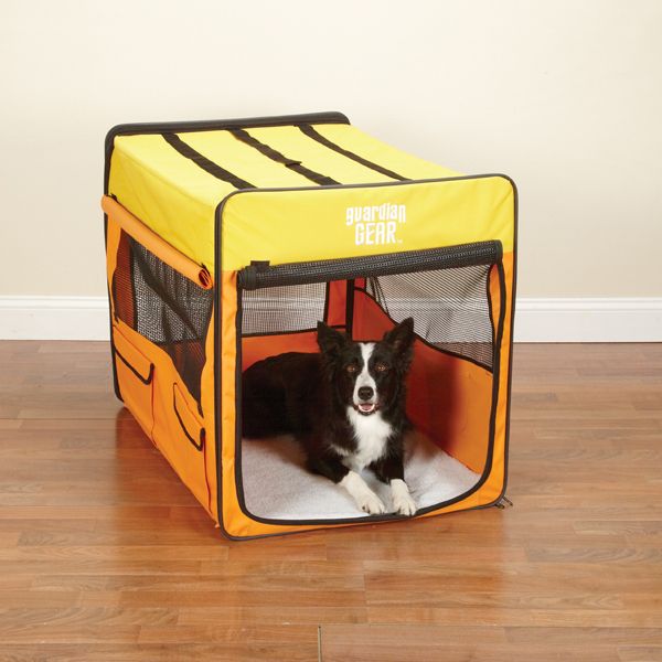 GUARDIAN GEAR COLLAPSIBLE DOG CRATE ORANGE & YELLOW LRG  