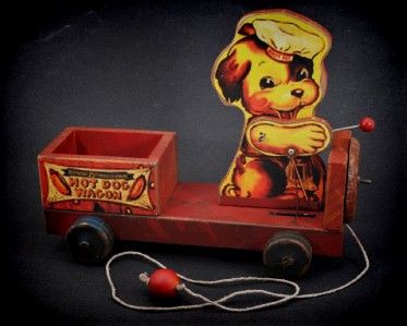   Style Wooden & Metal Hot Dog Wagon Pull Toy 1961 Fisher Price Replica