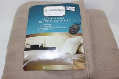 SUNBEAM SLUMBER REST HEATED BLANKET ELECTRIC FLEECE WARMING TWIN BEIGE 