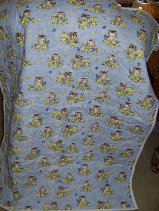 Handmade flannel baby quilt Kittens baby blanket Cat crib quilt  