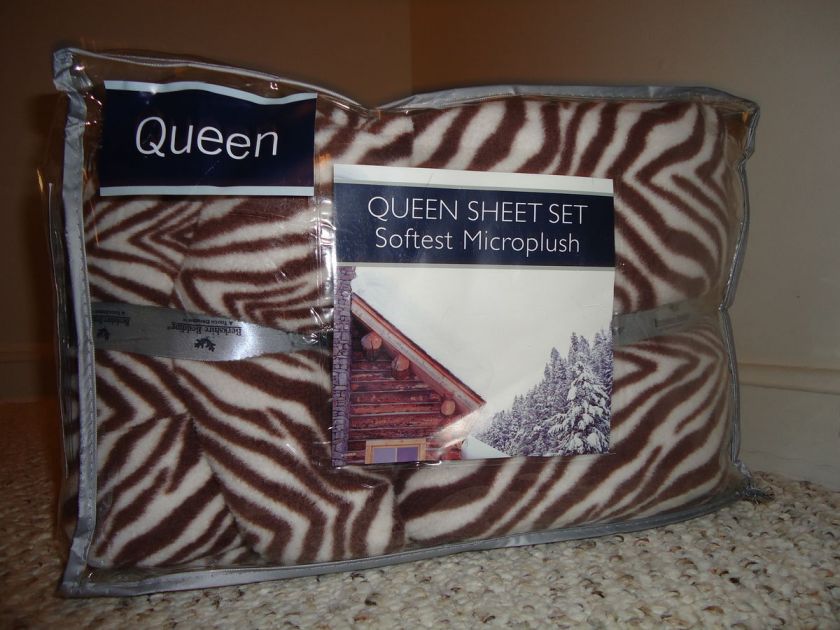   MICROPLUSH QUEEN SHEET SET BROWN ZEBRA NEW FLEECE SUPER SOFT & WARM