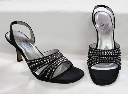 NEW Black with Silver Crystal Prom Formal Evening Shoes  