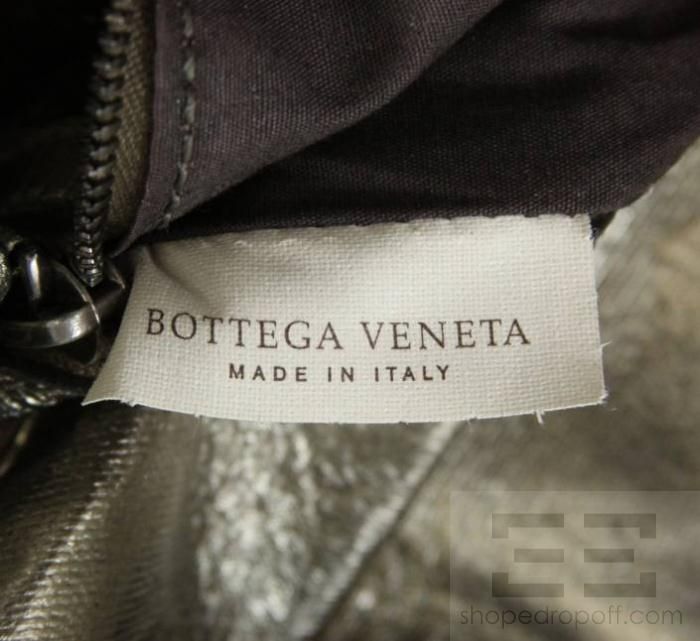 Bottega Veneta Gray Pony Hair & Pewter Leather Feather Trim Handbag 
