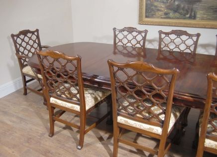 ENGLISH VICTORIAN DINING TABLE SET 10 CHIPPENDALE CHAIR  