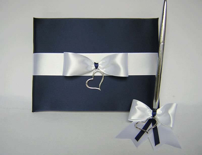 Navy Blue Heart Flower Girl Basket Pillow GuestBook Box  