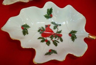 Lefton China Cardinal Leaf Shaped Dishes #2450 EUC  