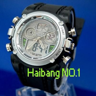 NEW DUAL MOVEMENT OHSEN MENS SPORT WATCH ALARM CALENDAR  