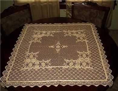 Golden Ecru Lace Table Topper or Luncheon Cloth 35Made in NC, USA 