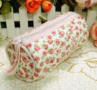 Chic Red Rose Quilted Cotton Makeup Bag / Pouch Long A  