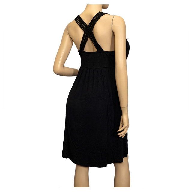 Jr Plus size Low Cut V Neck Racer Back Dress Black  