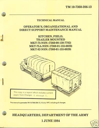 Field Kitchen TRailer Mounted MKT 75, Operator/Maint  