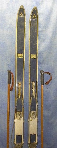 Vintage Set Wooden 78 Skis + Bamboo Poles  