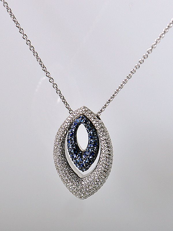 Salavetti 18K White Gold Diamond Sapphire Oval Necklace  