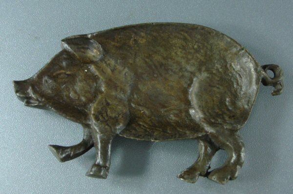 NICE OLD BRASS PIG DESK PAPER CLIP HOLDER  