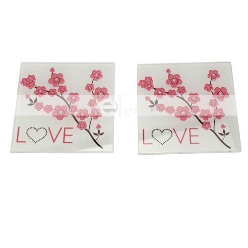   Elegant Love Cherry Blossom Glass Coaster Wedding Party Favor  