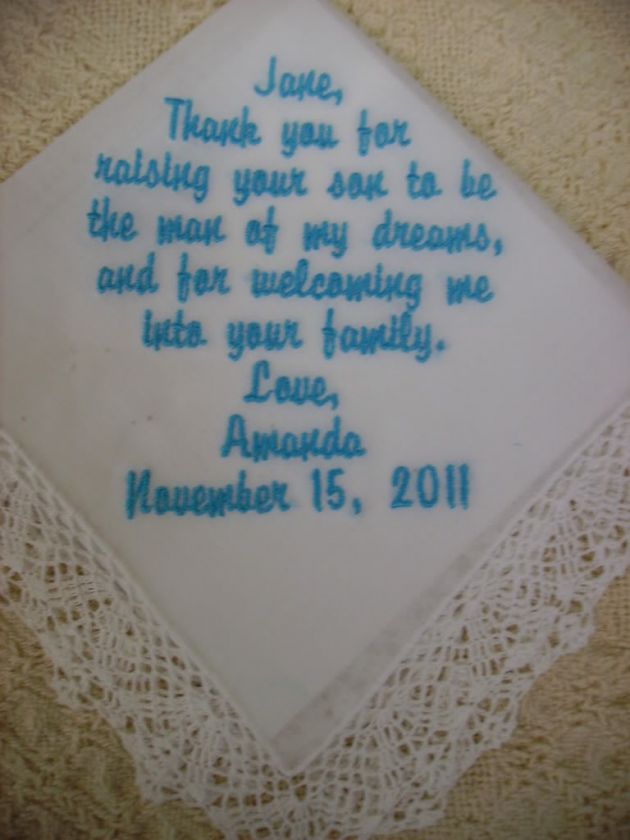 Personalized Embroidered Wedding Handkerchief Hankie Hanky Mother Free 