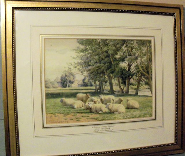   William Sidney Cooper 1913 Watercolor Sheep In A Meadow Framed  