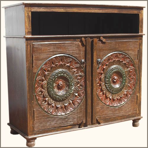 Solid Wood Carved TV Stand 2 Storage Cabinet Entertainment Media 