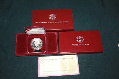   Thomas Jefferson 250th Anniversary Commemorative Proof Silver Dollar