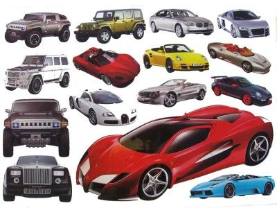 CARS KIDS Removable wall Sticker Decal Mural for kids, total 15 cars 