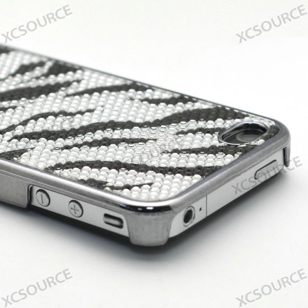   4GS Hard Case Cover ZEBRA BLING SILVER BLACK RHINESTONE PC137  