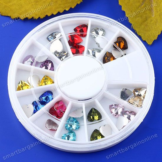 36pc Mix 3D Acrylic Rhinestone Heart Glitter Stickers Fit Nails Art 