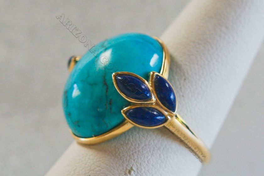   XLG ELEGANT 1 TURQUOISE & LAPIS 14k Yellow Gold RING Size 7  