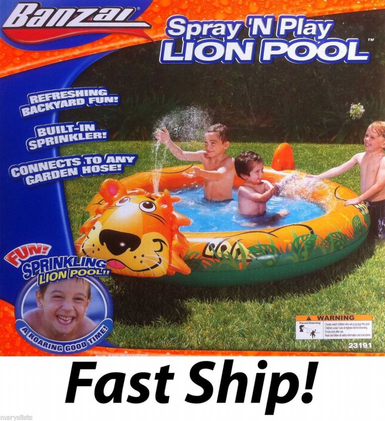 NEW Banzai Spray n Play Sprinkler Lion Inflatable Pool  