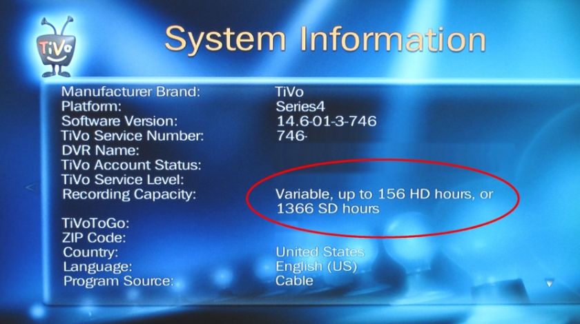 hours hd 1366 hours sd tivo unit is not included