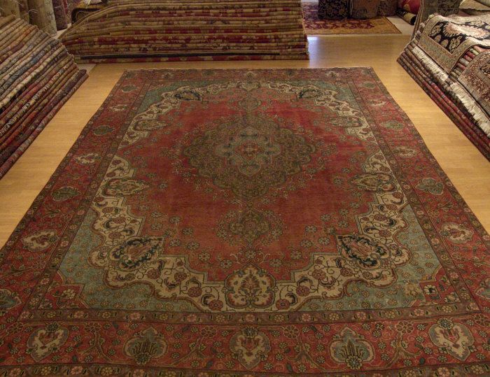 2x13 Handmade Antique Persian Tabriz Serapi Wool Rug  