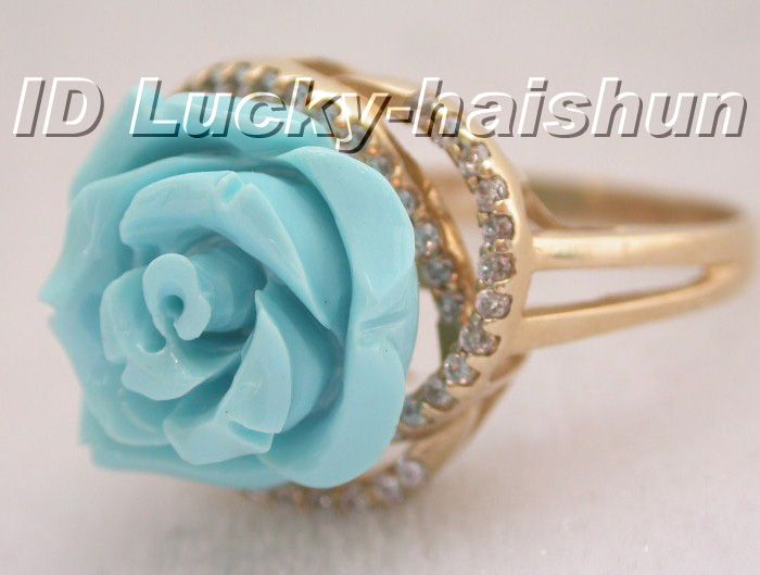 carved rose Free Form turquoise Rings 14KT Solid gold 1  